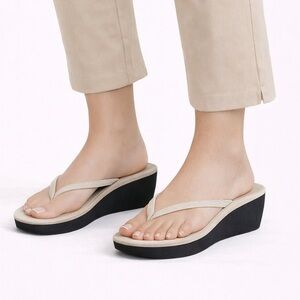 O’Neill Cream and Black Wedge Sandals